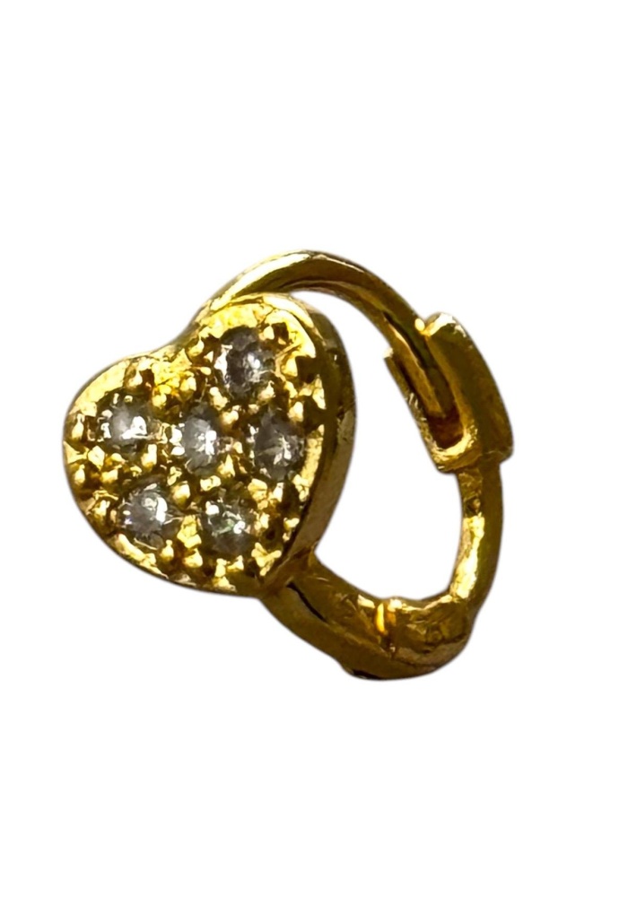 Altın Renk Kalp Figürlü Taş Detaylı Cerrahi Çelik Halka Tragus/Kıkırdak Küpe/Piercing (Tek)
