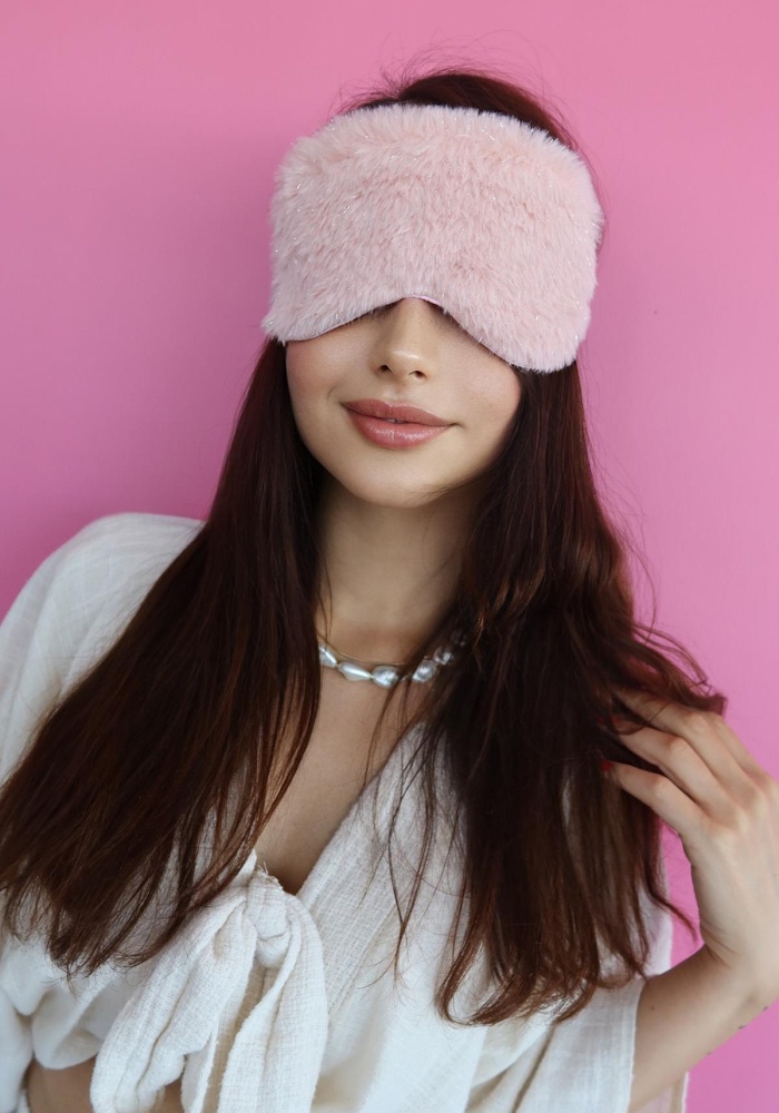 Pembe Renk Sim Detaylı Peluş Uyku Bandı