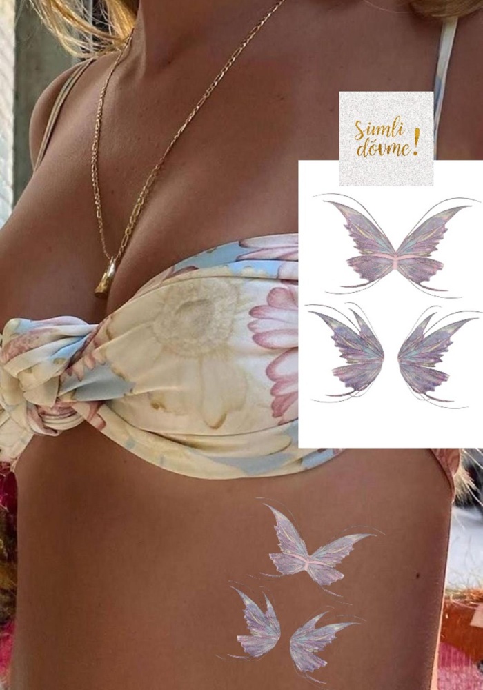 Geçici Kelebek Figürlü Simli Dövme Tattoo