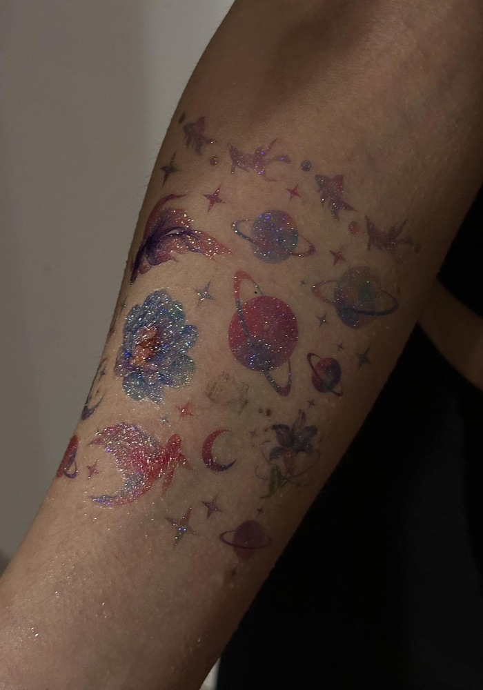 Geçici Karışık Figürlü Simli Dövme Tattoo