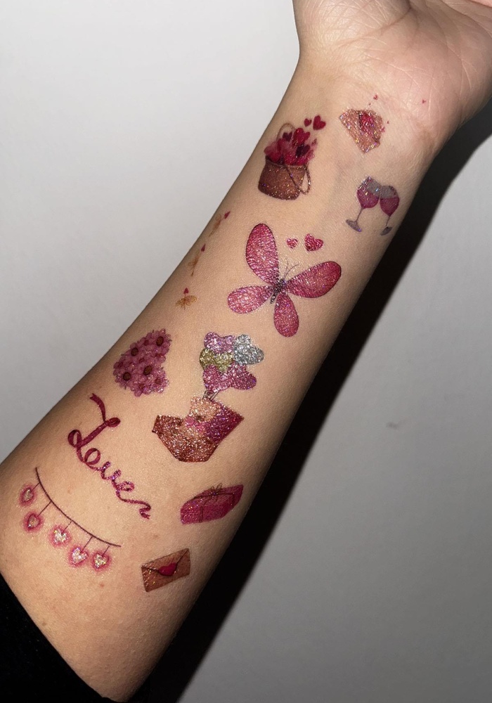 Geçici Karışık Figürlü Simli Dövme Tattoo