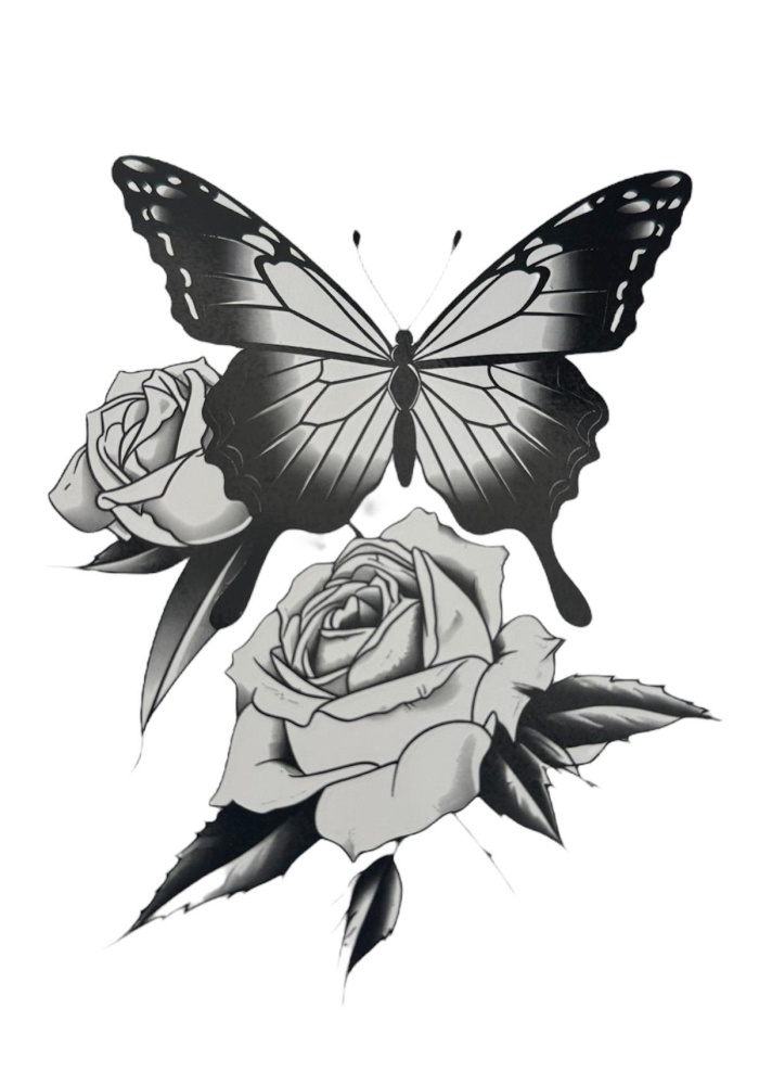 Geçici Kelebek Ve Gül Figürlü Dövme Tattoo
