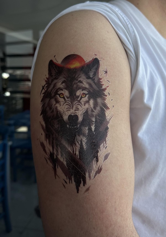 Geçici Kurt Figürlü Dövme Tattoo