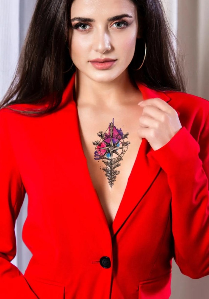 Geçici Pusula Ve Gül Figürlü Dövme Tattoo