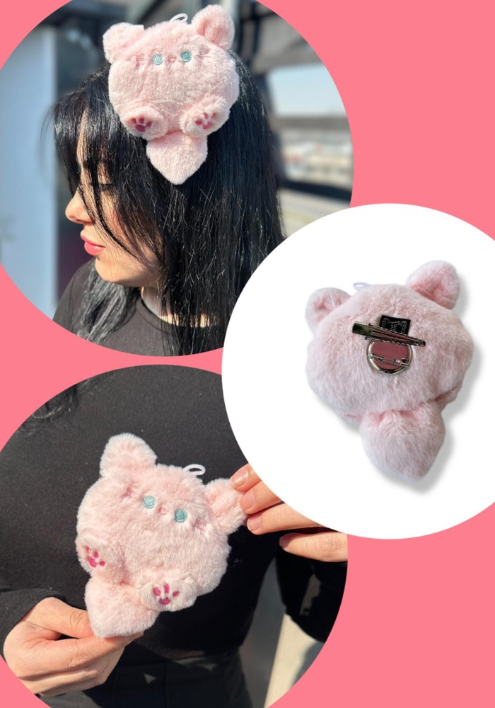 Pembe Renk Kedi Figürlü Yan Toka/ Broş