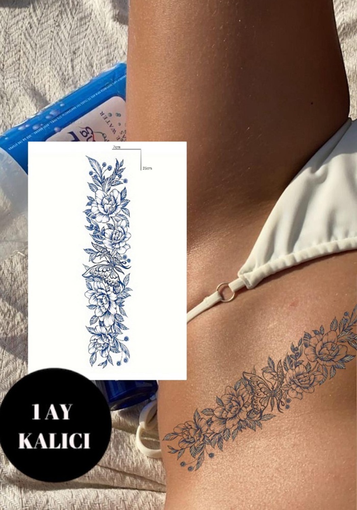 Kelebek Ve Çiçek Figürlü 12 Saat Sonra Kararan Geçici Dövme Tattoo