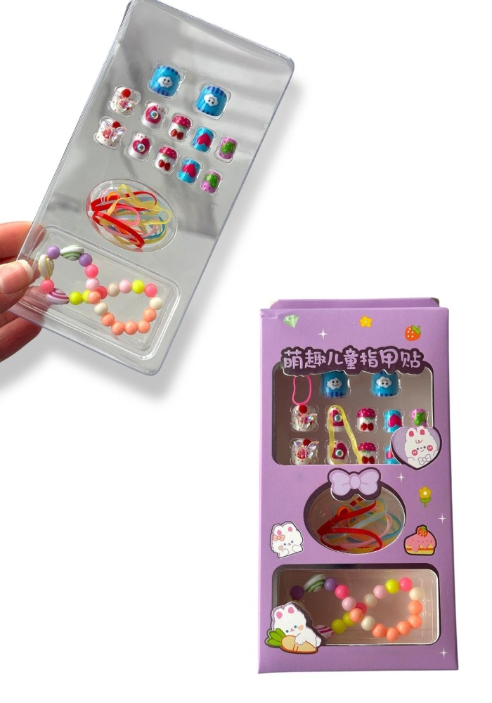 Mor Renk Çocuk Tırnak /Bileklik /Toka/Takma Tırnak Set