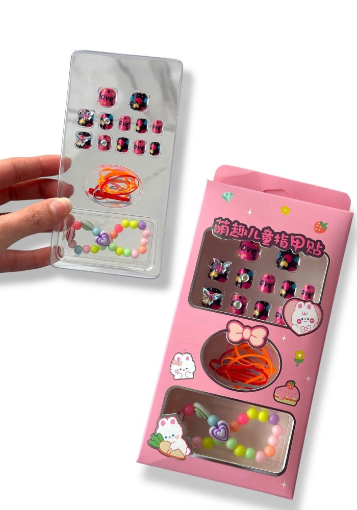 Pembe Renk Çocuk Tırnak /Bileklik /Toka/Takma Tırnak Set