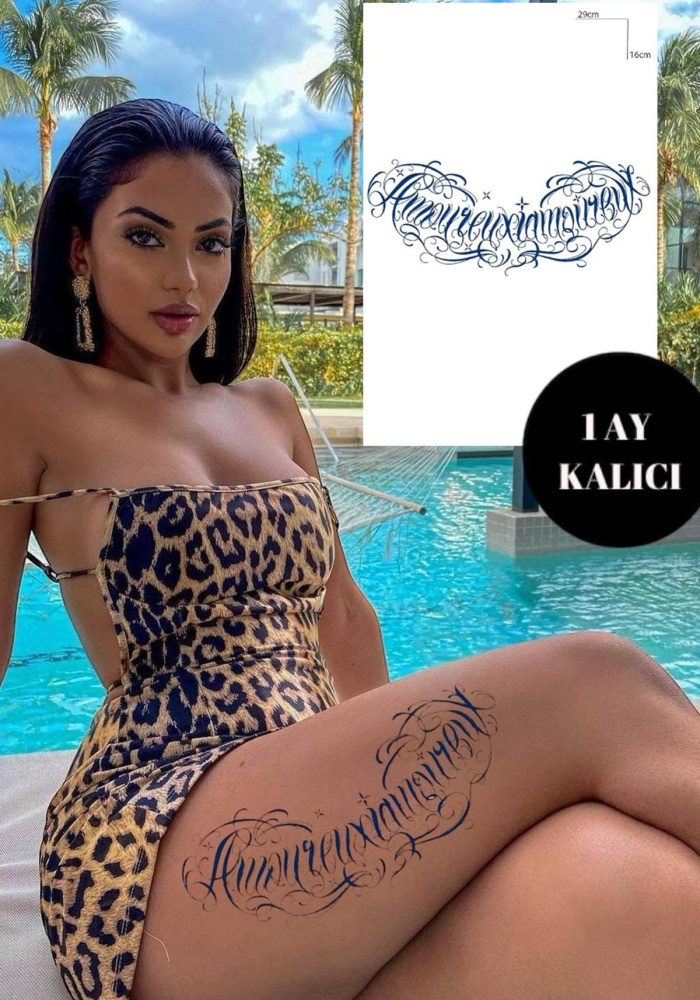 Amoureux Yazılı 12 Saat Sonra Kararan Geçici Dövme Tattoo