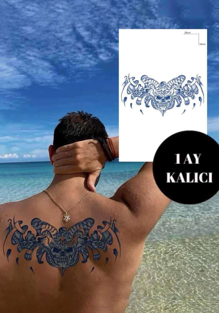 Kurukafa Figürlü 12 Saat Sonra Kararan Geçici Dövme Tattoo
