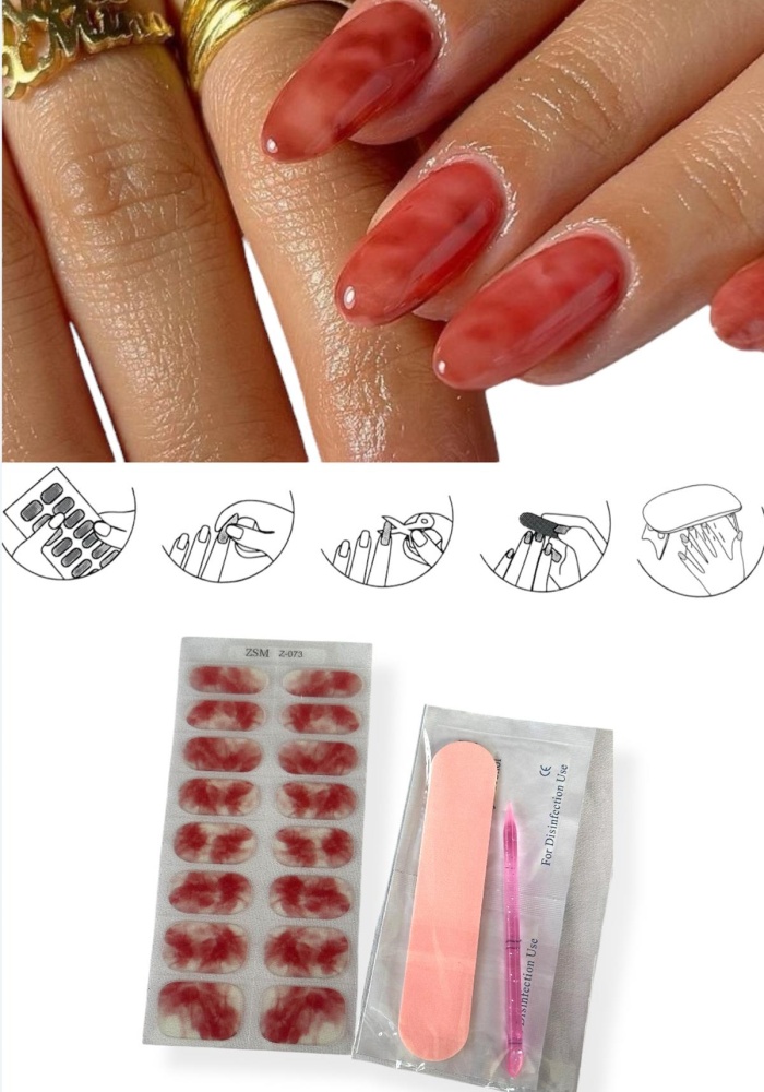 Bordo Renk Karışık Desenli Jel Tırnak Etiketi - Uv Ile Yapılan Poly Jel Sticker Sertleşen -Kürlenmiş Jel Tırnak Stickerı