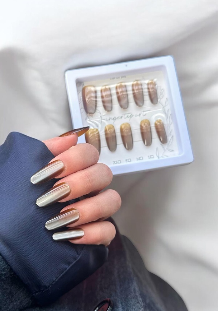 10lu Kahverengi Jel Görünümlü Takma Tırnak Set (Yapıştırıcılı)