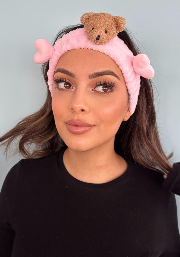 Pembe Renk Ayıcık Figürlü Peluş Saç Bandı