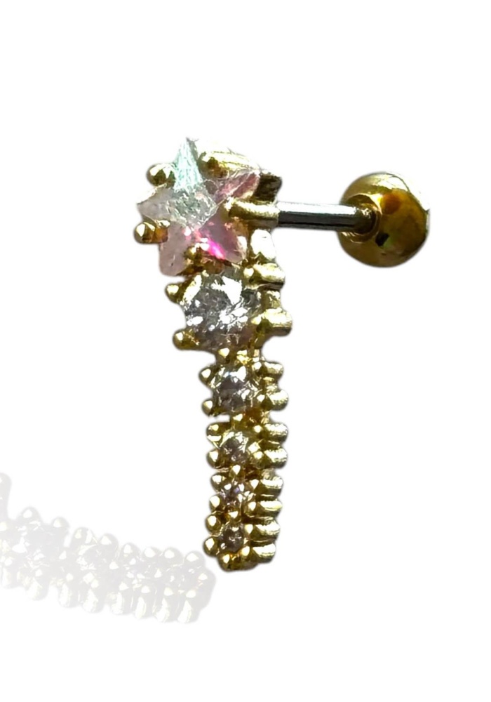 Altın Renk Yıldız Figürlü Çelik Tragus/Kıkırdak Küpe/Piercing (Tek)