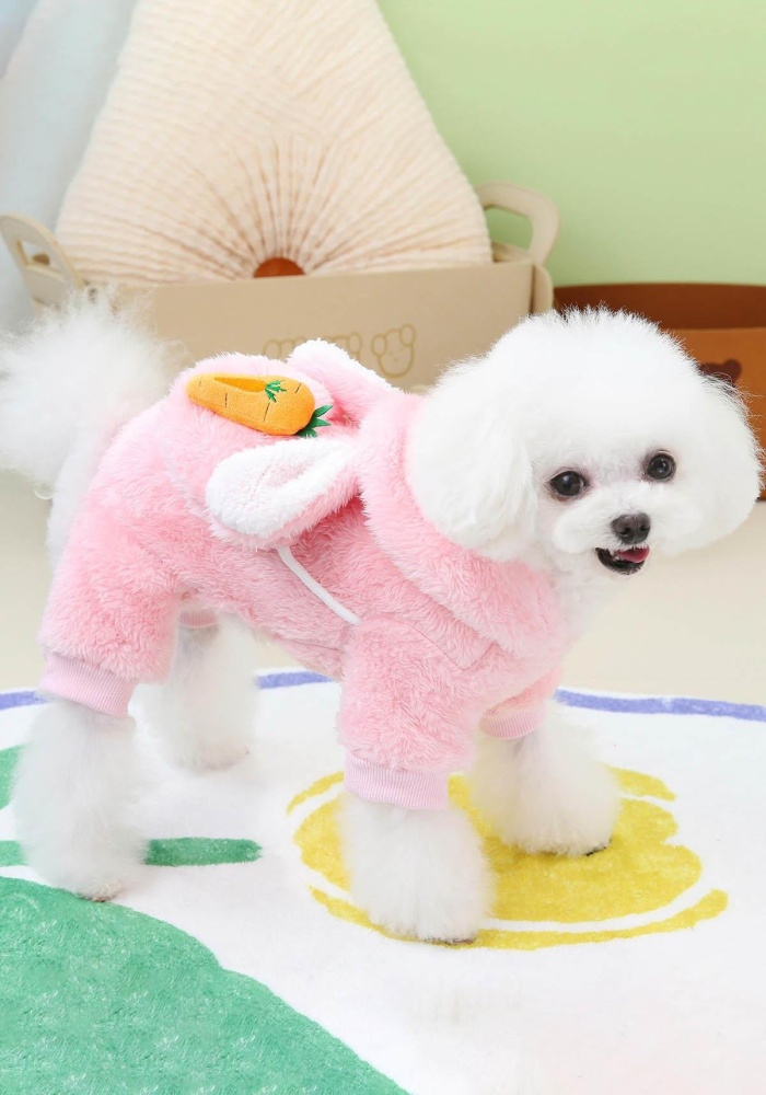 Pembe Renk Havuç Figürlü Çanta Detaylı  Peluş XL Köpek Tulum