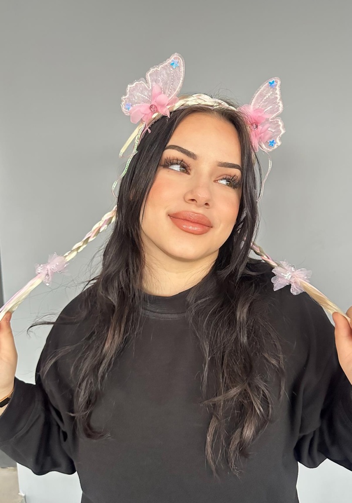 Pembe Renk Kelebek Figürlü Örgü Detaylı Çocuk Taç