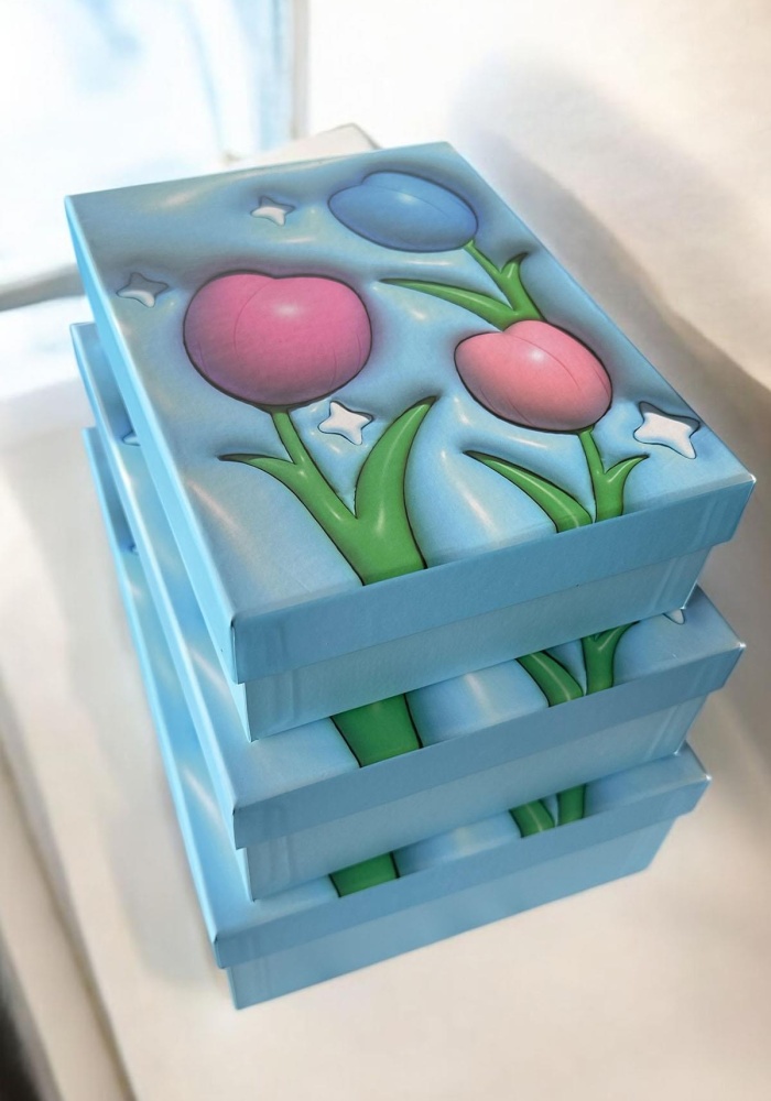 Mavi Renk Lale Figürlü 3lü Hediye Kutusu Seti