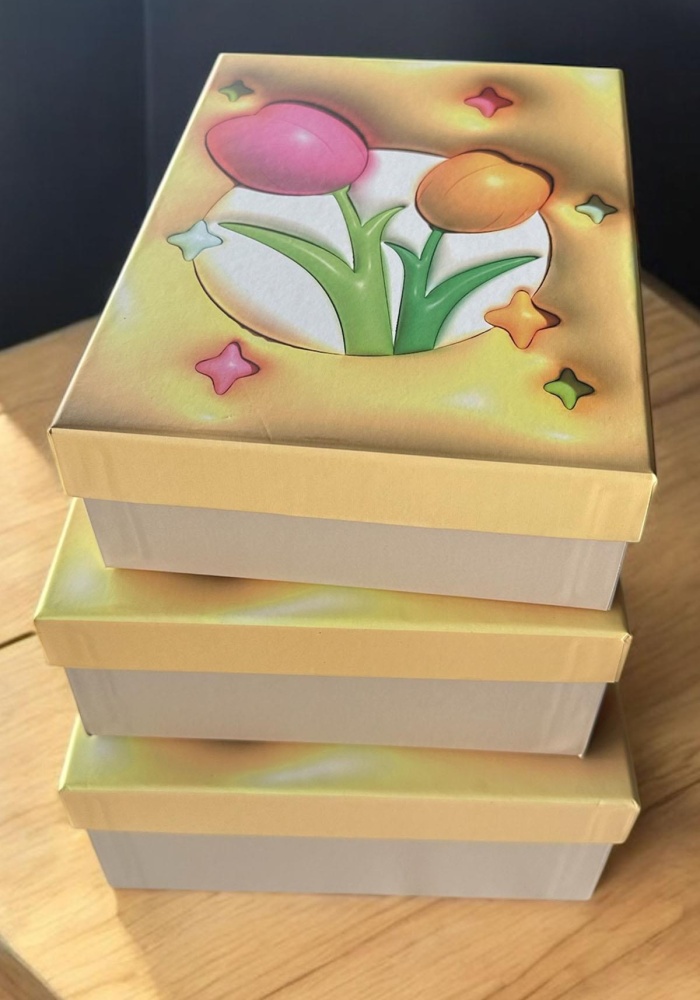 Sarı Renk Lale Figürlü 3lü Hediye Kutusu Seti