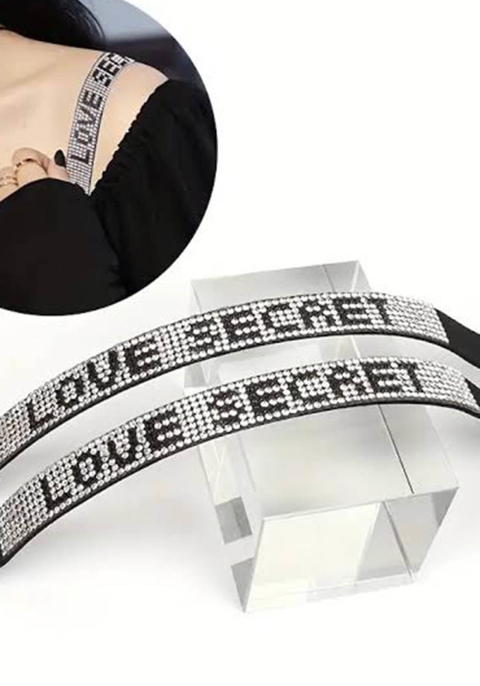 Siyah Renk Love Secret Yazılı Taş Detaylı Sütyen Askısı