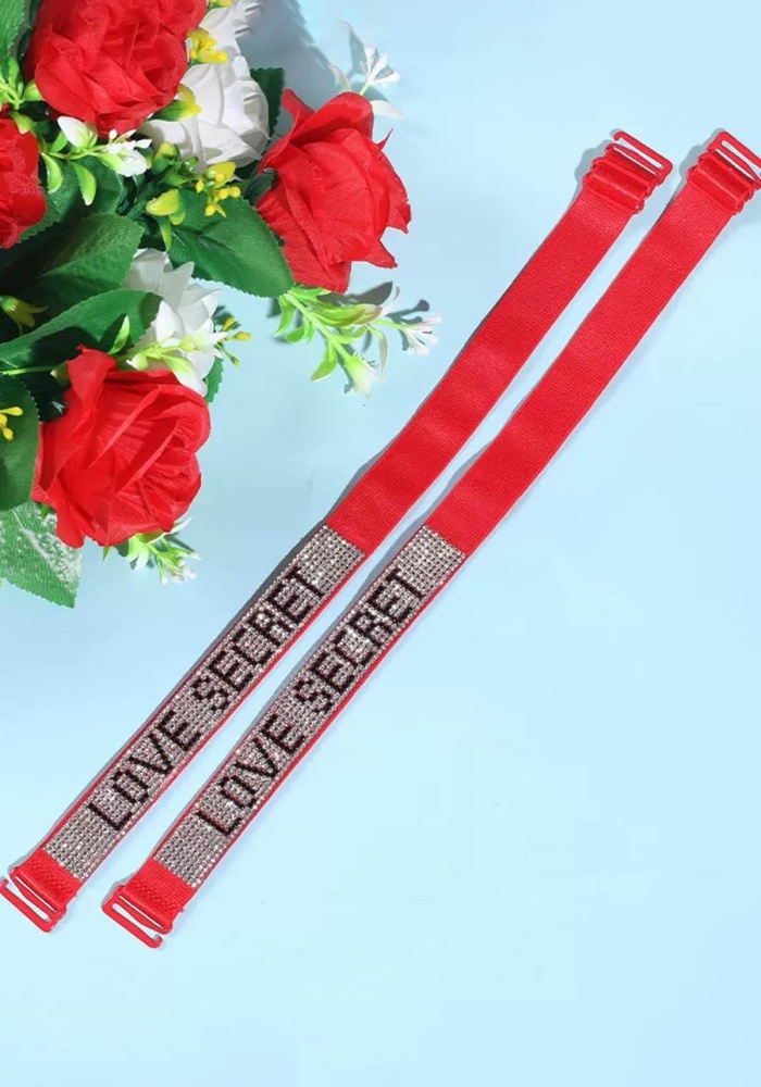 Kırmızı Renk Love Secret Yazılı Taş Detaylı Sütyen Askısı