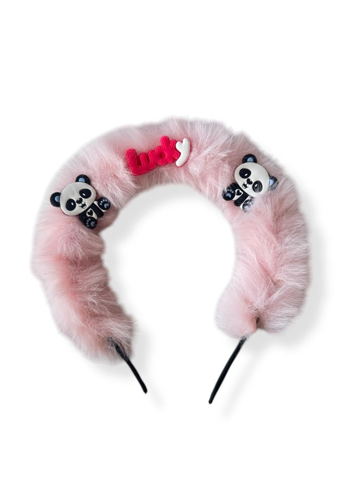 Açık Pembe Renk Panda Figürlü Peluş Taç