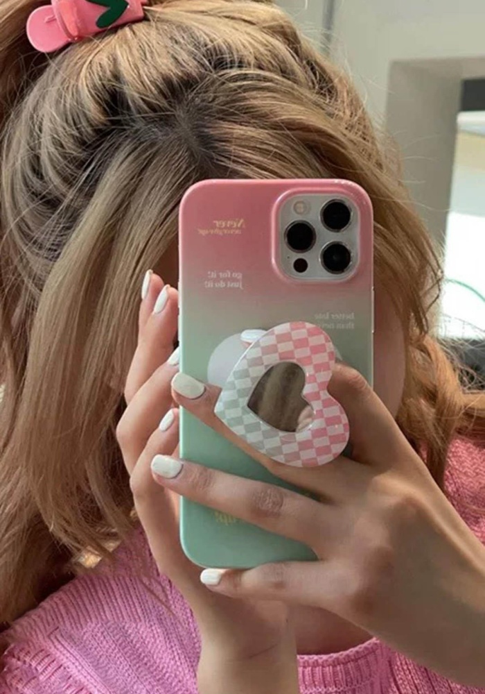 Karışık Renk Kalp Figürlü Ayna Detaylı  3D Telefon Tutacağı