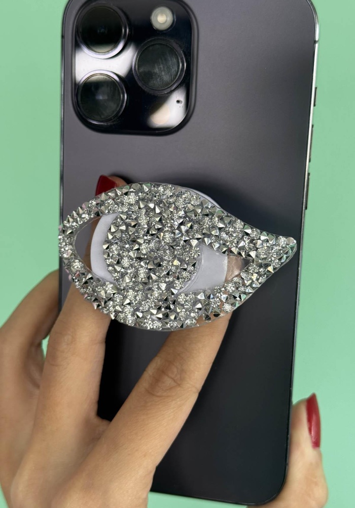 Gümüş Renk Taş Detaylı Göz Figürlü 3D Telefon Tutacağı