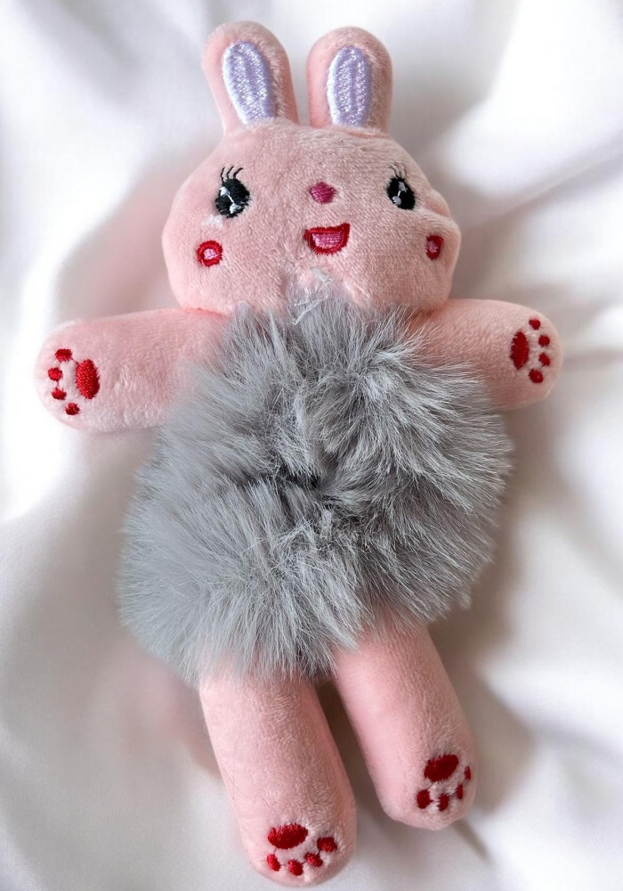 Pembe Ve Gri Renk Tavşan Figürlü Peluş Simit Toka