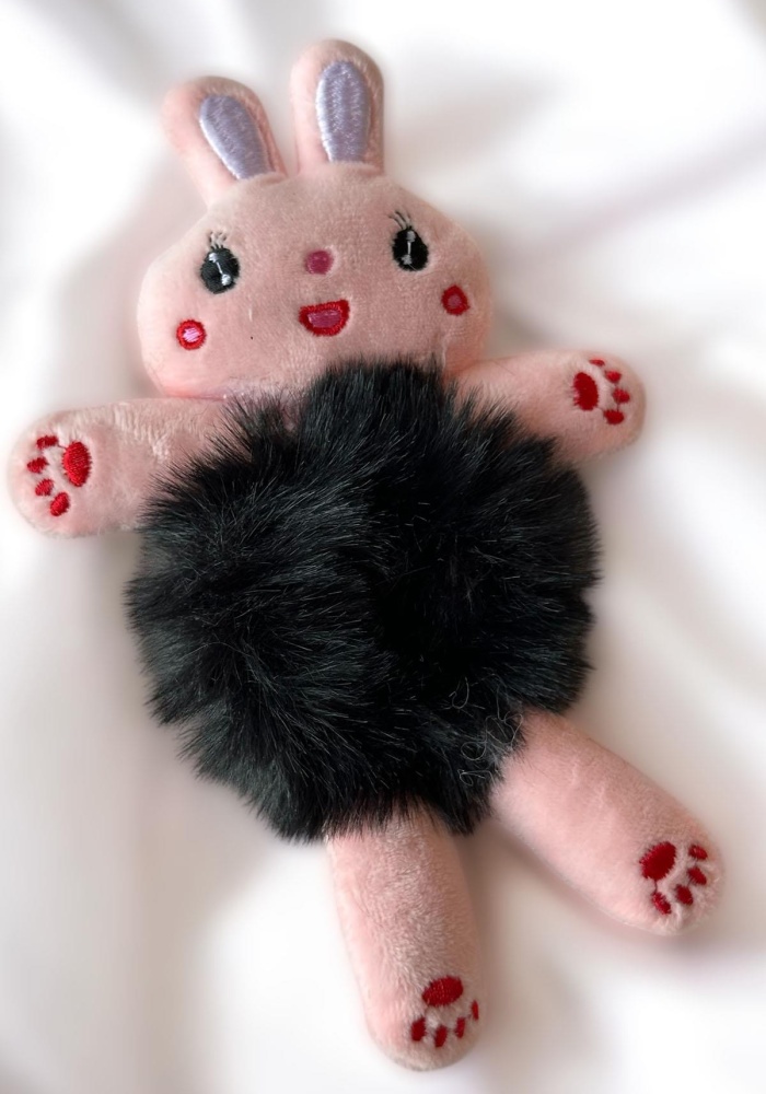 Pembe Ve Siyah Renk Tavşan Figürlü Peluş Simit Toka