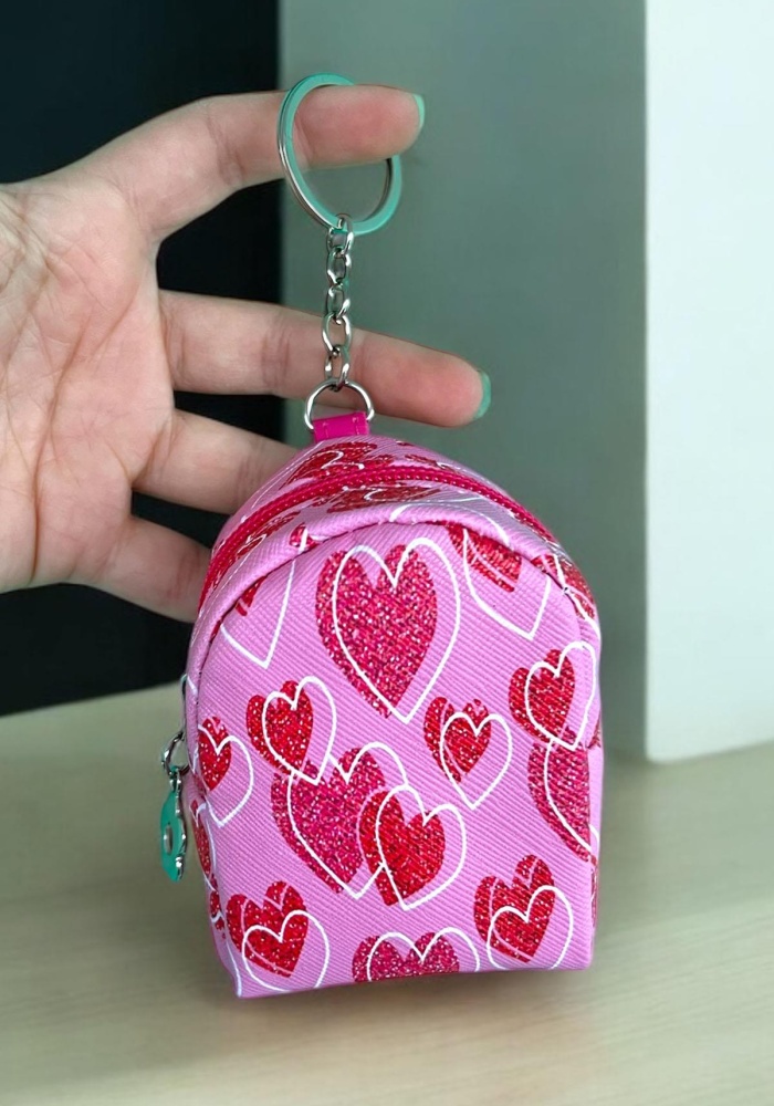 Pembe Renk Kalp Figürlü Anahtarlık /Cüzdan