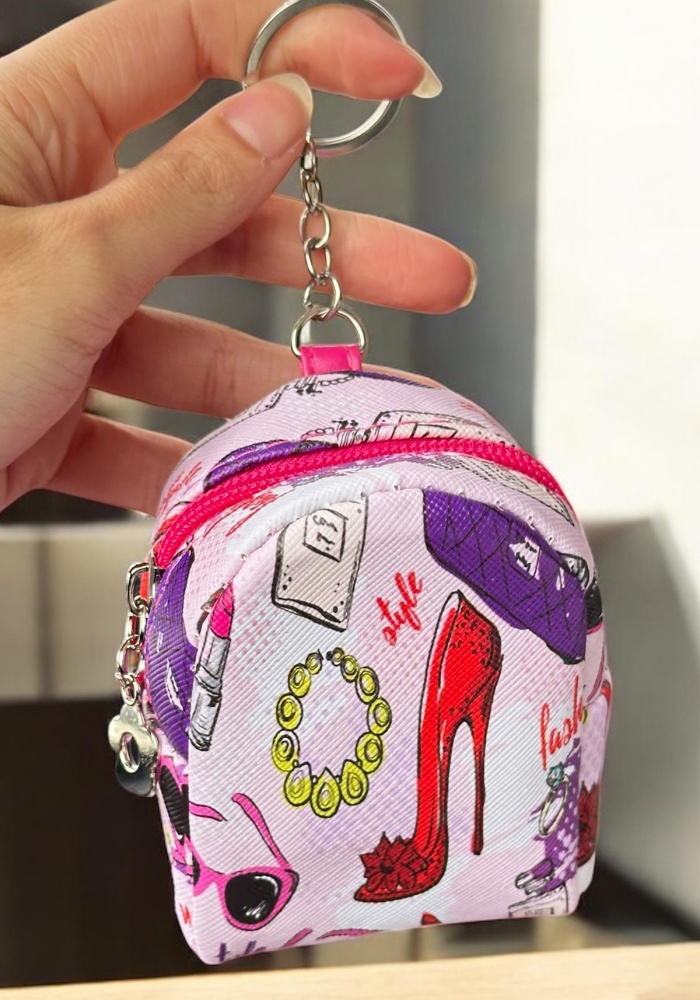 Pembe Renk Karışık Figürlü Anahtarlık Cüzdan