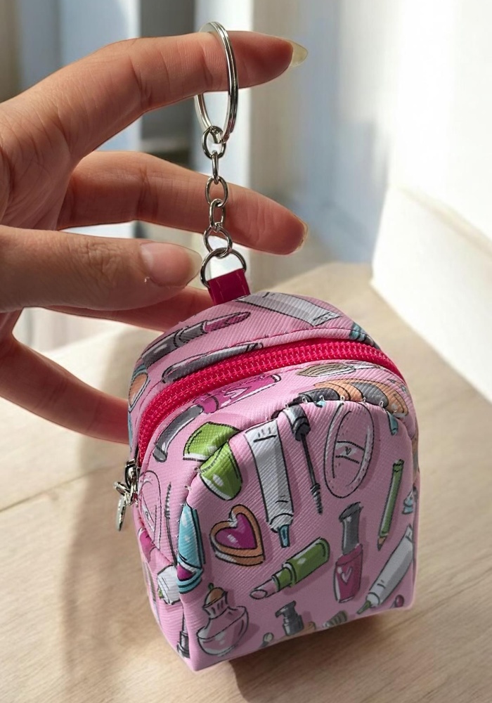 Pembe Renk Karışık Figürlü Anahtarlık Cüzdan