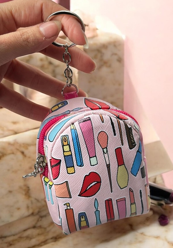 Pembe Renk Karışık Figürlü Anahtarlık Cüzdan