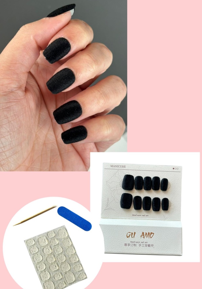 10lu Siyah Renk Kadife Takma Tırnak Set (Yapıştırıcılı)