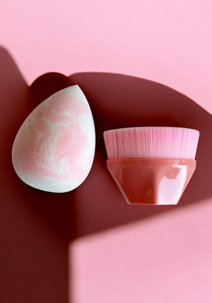 Pembe Renk Makyaj Süngeri /Fırça Set