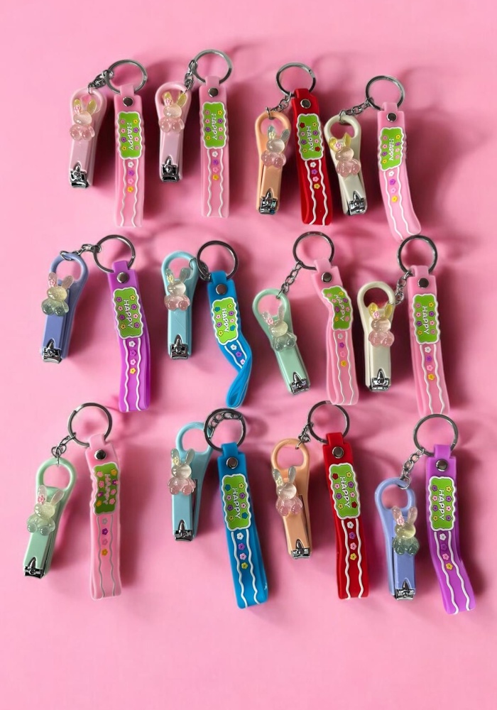 12li Karışık Renk Tavşan Figürlü Tırnak Makası/Anahtarlık Set