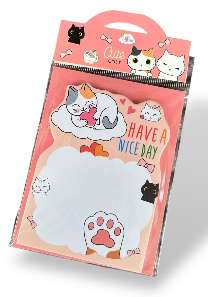 Somon Renk Kedi Figürlü Yapışkanlı Not Kağıdı