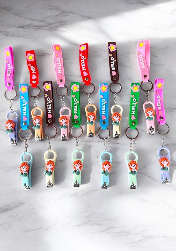 12li Karışık Renk Kız Figürlü Tırnak Makası/Anahtarlık Set
