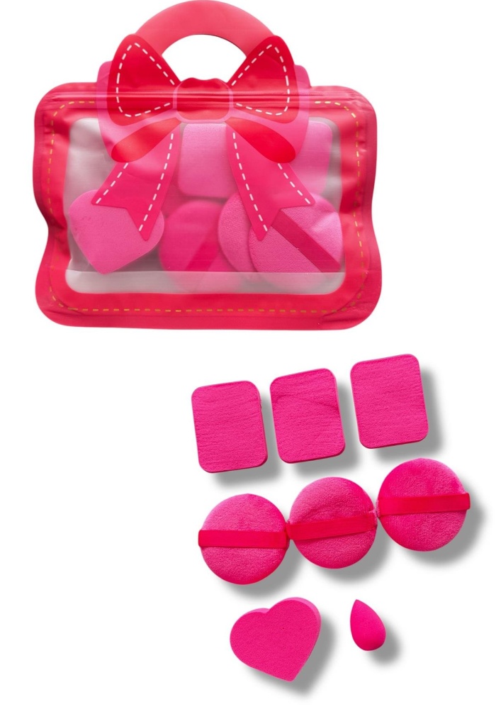 Koyu Pembe Renk Çanta Detaylı Makyaj Süngeri Set