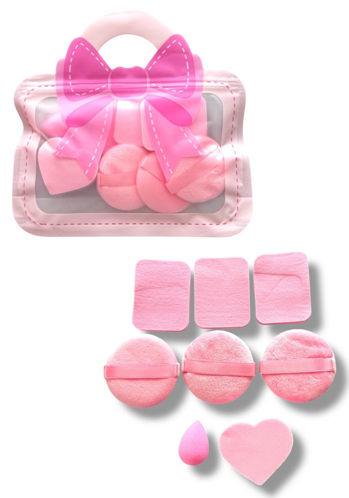 Pembe Renk Çanta Detaylı Makyaj Süngeri Set