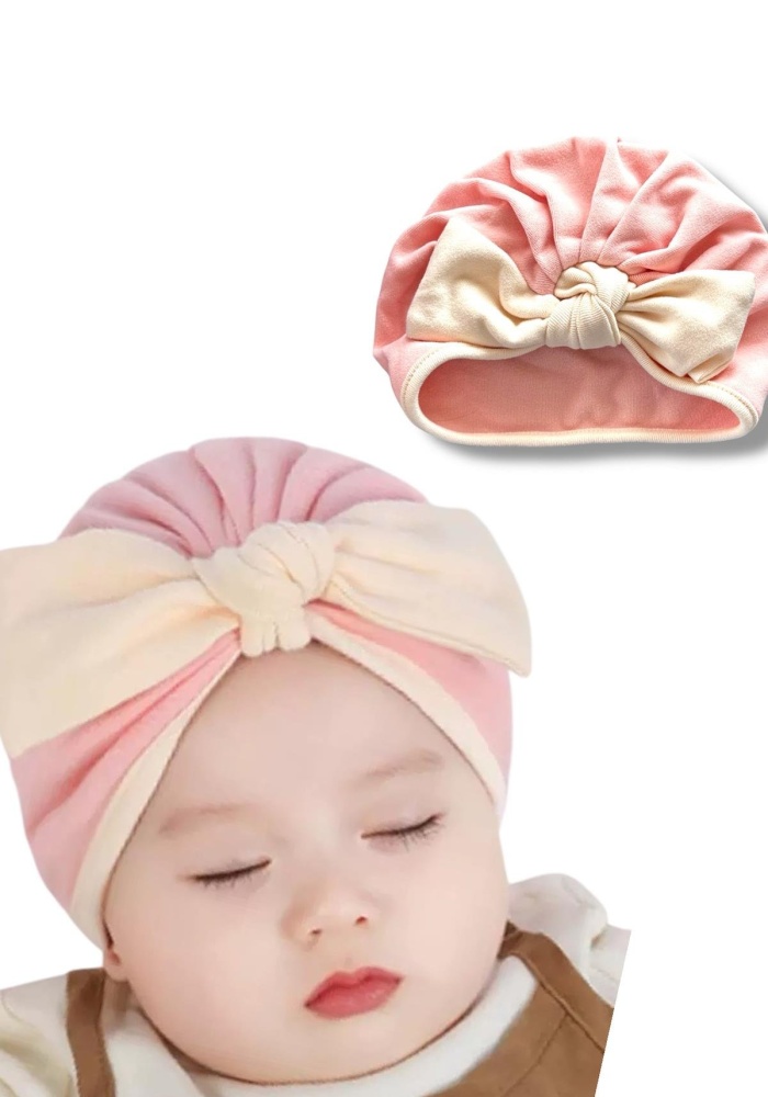 Açık Pembe Ve Krem Renk Kurdele Figürlü Bebek Saç Bonesi