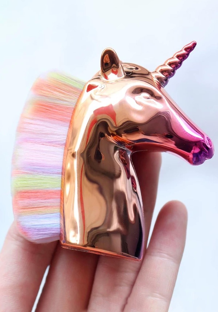 Altın Renk Unicorn Figürlü Allık/Makyaj Fırçası