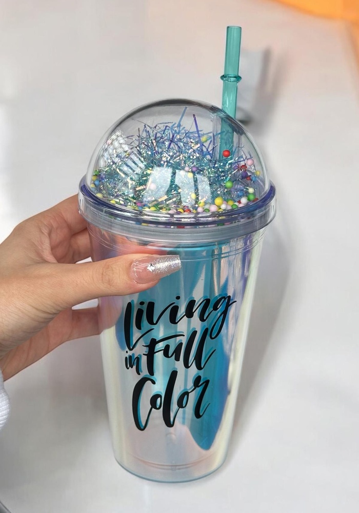 Mavi Renk Living İn Full Color Yazılı Pipetli Suluk