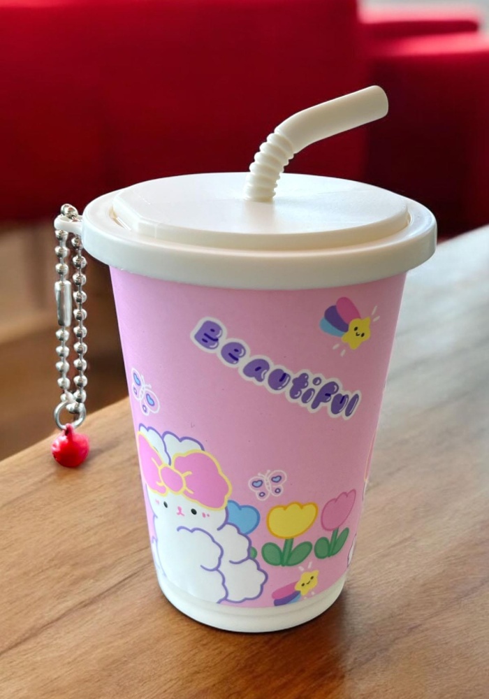 Pembe Renk Milkshake Figürlü Anahtarlık Detaylı Kutulu Islak Mendil