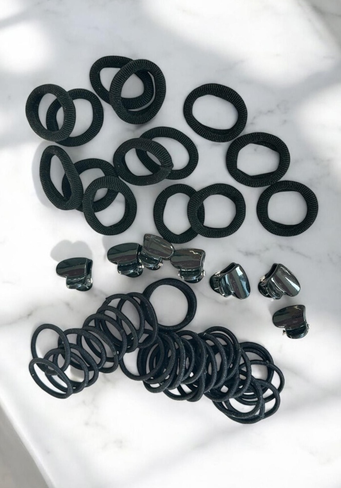 Siyah Renk Lastik Toka Ve Mini Mandal Toka Set