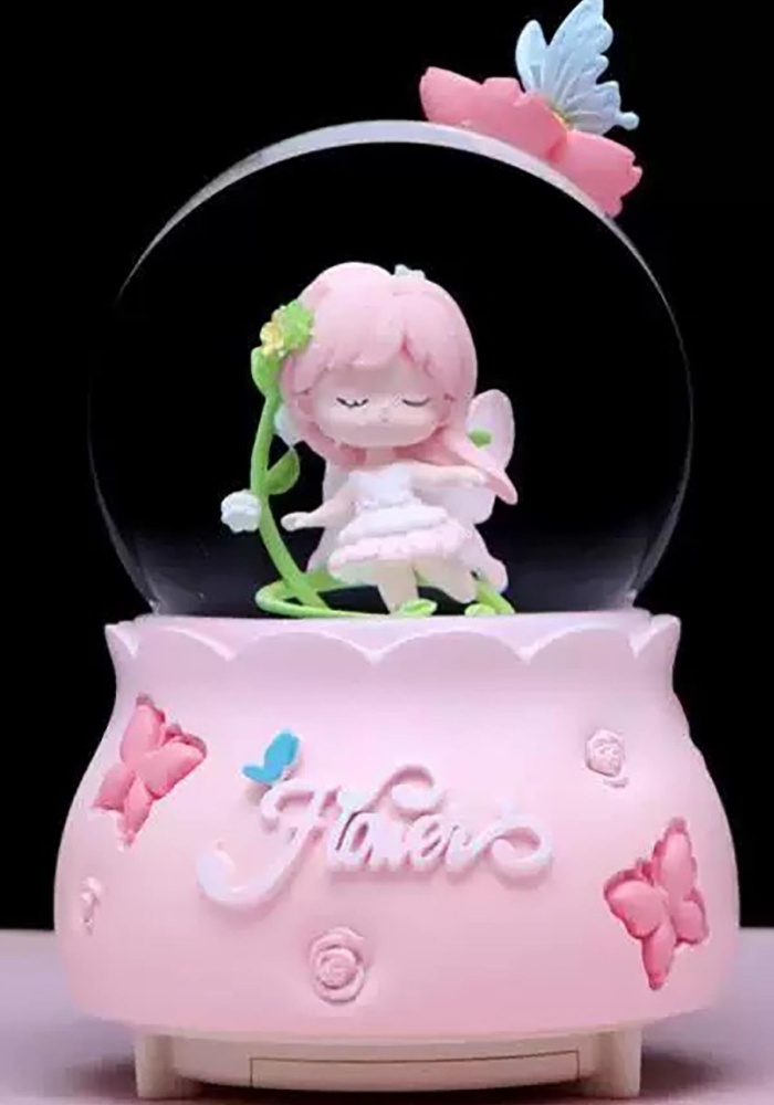Pembe Renk Kız Figürlü Müzikli Ve Işıklı Kar Küresi(Büyük Boy)