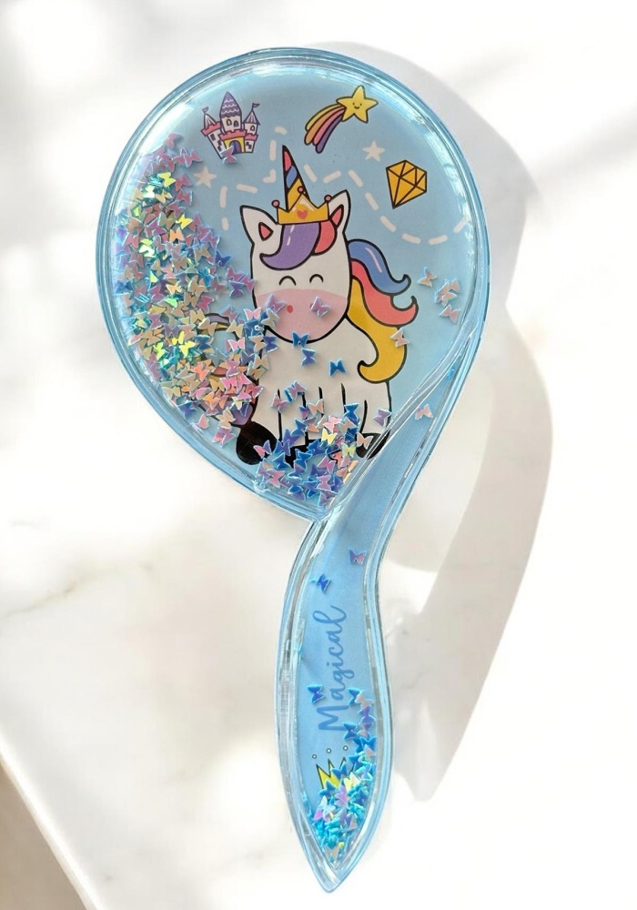 Mavi Renk Unicorn Figürlü Sim Detaylı Saç Tarama Fırçası/ Tarak
