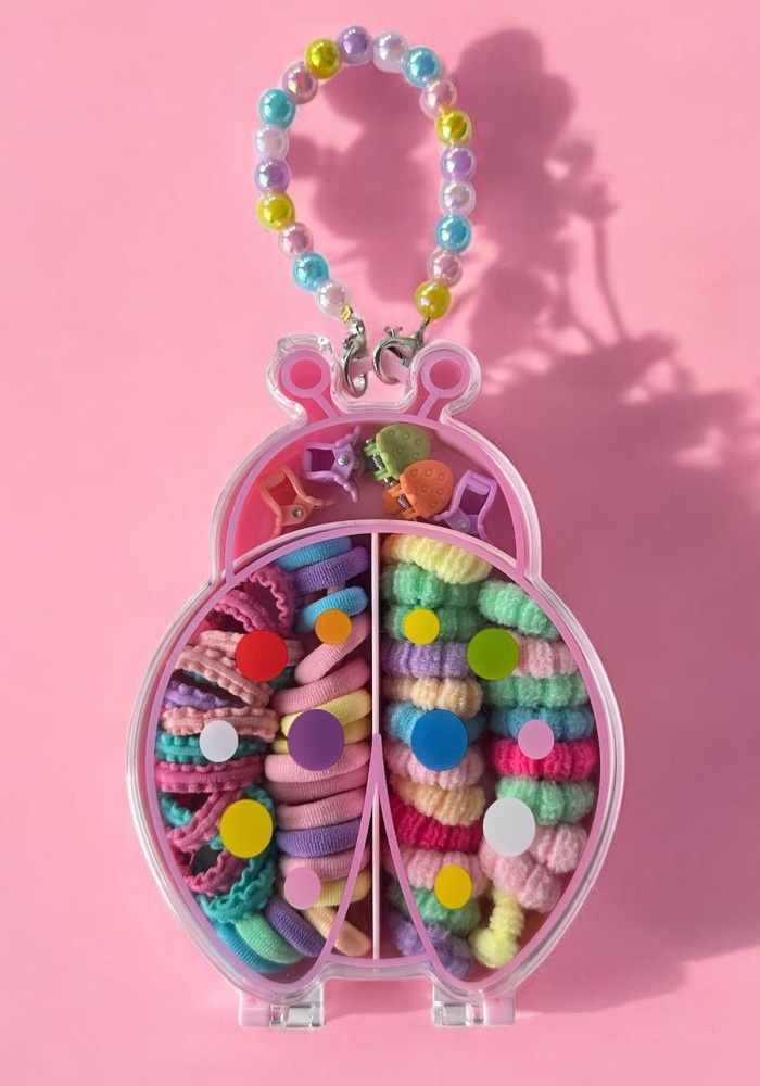 Pembe Renk Uğur Böceği Figürlü Çantalı Toka Set