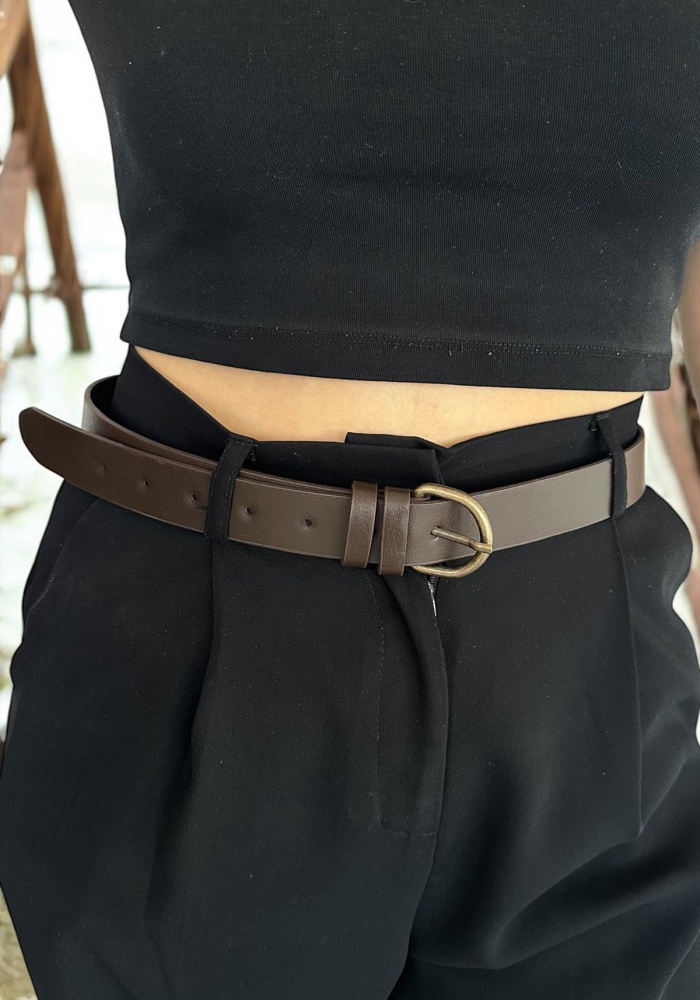 Kahve Renk Deri Detaylı Kadın Kemer