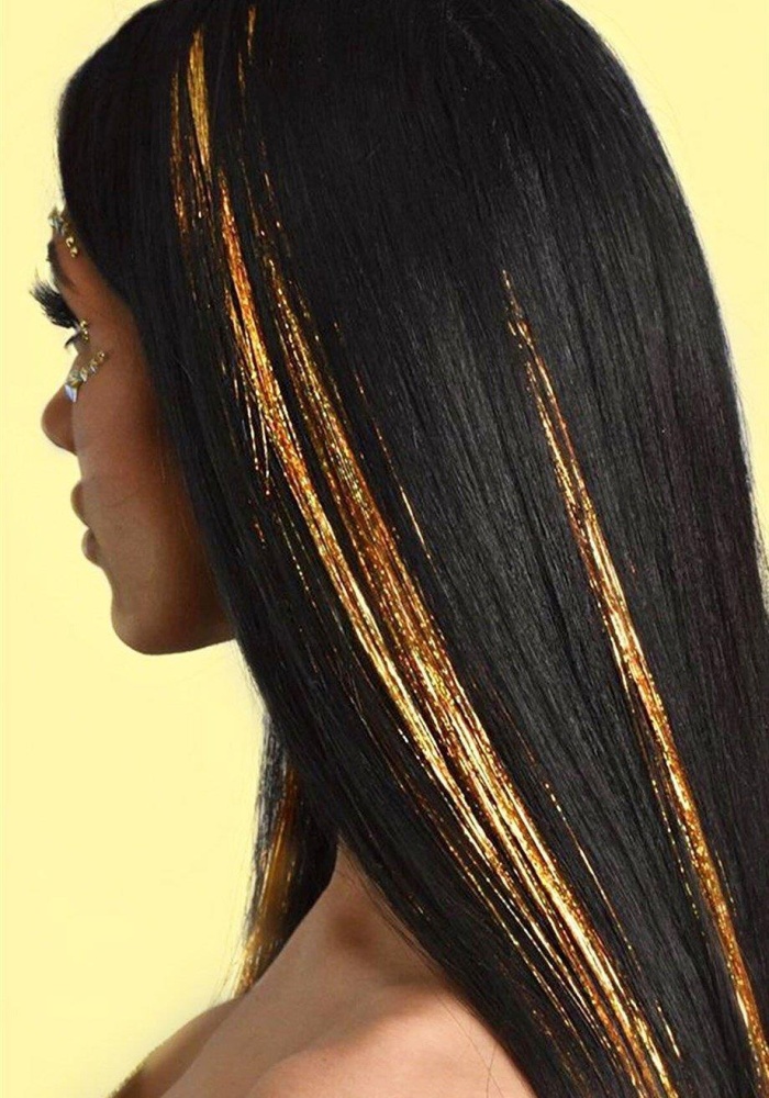 Altın Renk Simli Yan Postiş Hair Tinsel Shiny Hair (50 Cm)